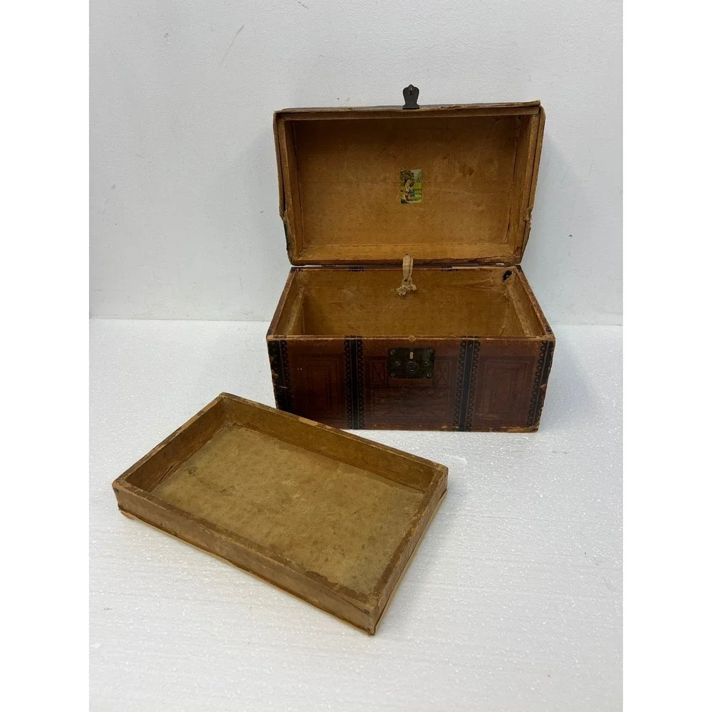 Wood Dollhouse Steamer Trunk Miniature Antique Storage Box Chest SALESMAN SAMPLE